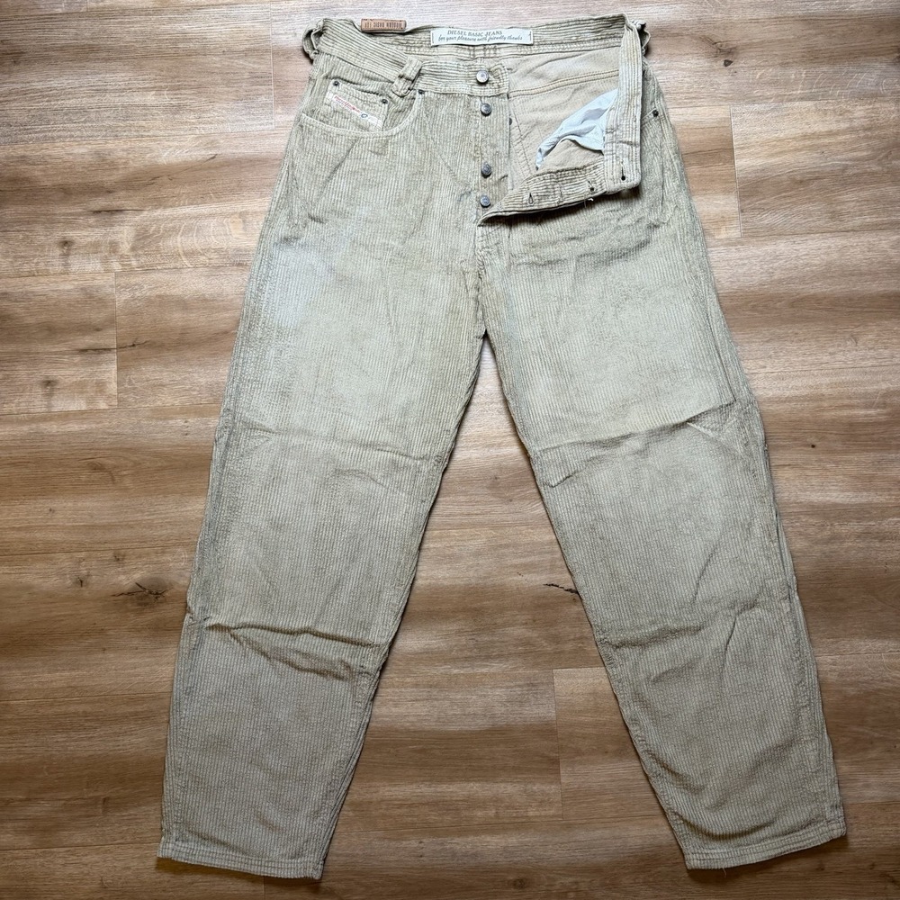 Vintage Diesel Saddle Corduroy Pants Men 34x32 Brown Loose Tapered Preppy READ